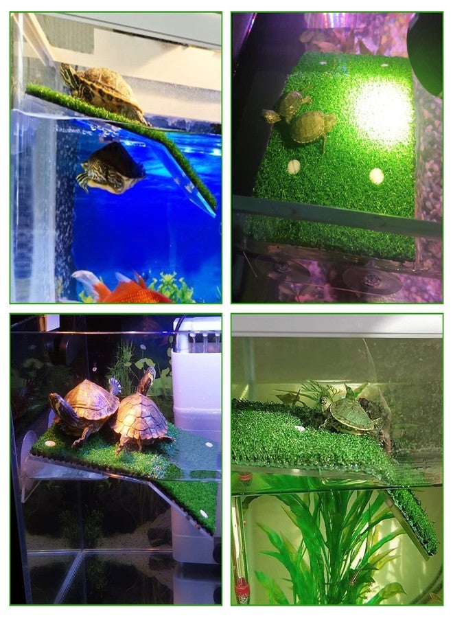 WEAVERBIRD Turtle Basking Platform with Turf, Tortoise Ramp Fish Tank Aquarium Platform, Tortoise Resting Terrace, Turtle Floating Dock with 2Pcs Suction Cups for Turtle, Reptile, Frog - Image 4